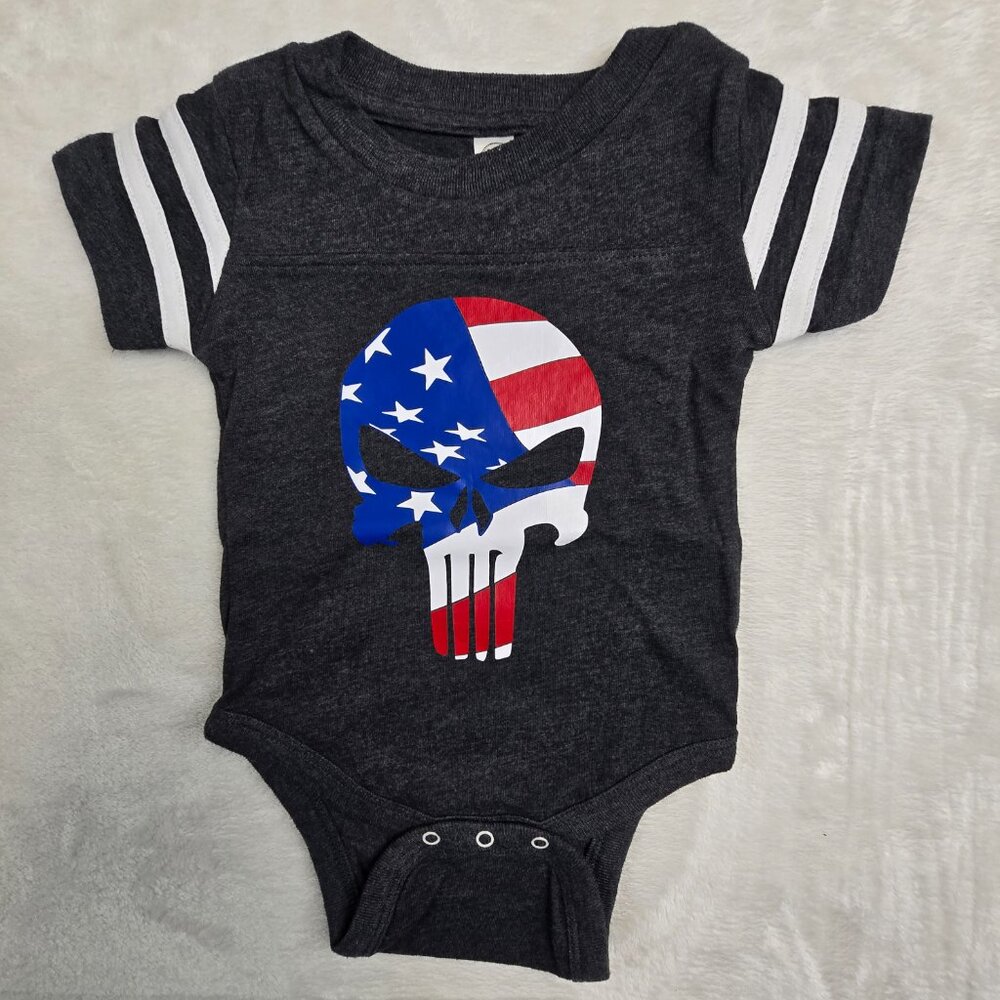 Baby Bodysuit Size 6 Month Infant Toddler Punisher Skull USA Flag Print